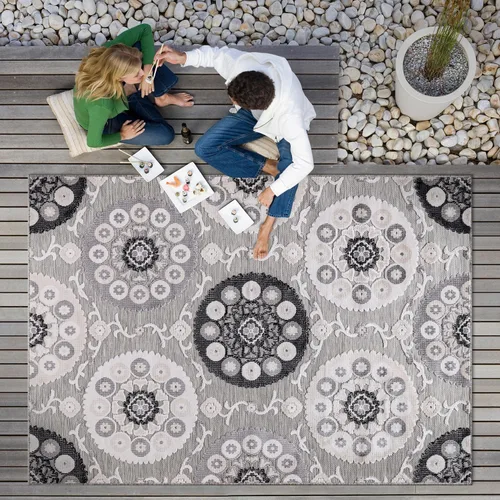 Miniatura 39 de CAMILSON Alfombra para Interiores y Exteriores, Alfombras de Área Azules 5x7 con Hojas Tropicales Botánicas para Patios Interiores y Exteriores