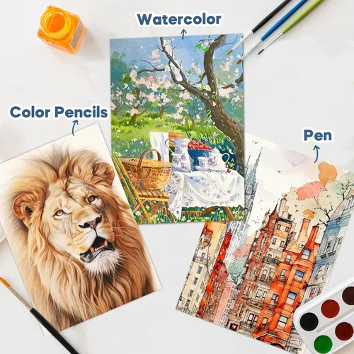Miniatura 5 de CONDA Papel de acuarela de 9 x 12 pulgadas, paquete de 2 (32 hojas), 140 libras (300 gsm), bloc de papel de pintura de acuarela sin ácidos