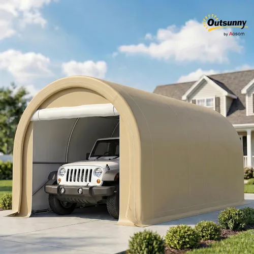 Miniatura 2 de Outsunny Carport de 10' x 16', Tienda de Garaje de Almacenamiento Portátil Resistente con Puerta Grande con Cremallera, Cubierta de Toldo PE Anti-UV