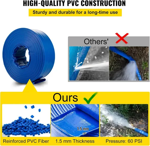 Miniatura 3 de Manguera de Descarga VEVOR, 3" x 105', Manguera de PVC Plana, Manguera de Retrolavado y Drenaje Resistente con Abrazaderas, Resistente a