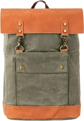 Mochila de tela encerada para hombres, casual, de 15.6" para laptop, Verde militar