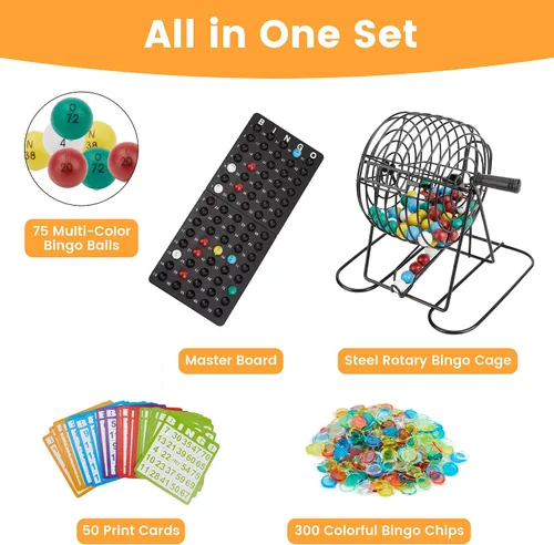Miniatura 4 de Juego de bingo, incluye jaula de rueda de bingo, 75 bolas de bingo de colores, 50 tarjetas de bingo, 300 fichas de bingo coloridas, tablero maestro