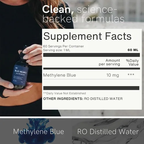 Miniatura 6 de ZAB Suplemento de gotas azul de metileno grado USP 1% para humanos, grado farmacéutico azul metileno 10 mg por porción, para memoria, enfoque