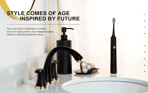 Miniatura 2 de Grifo de Baño Negro y Dorado de 3 Orificios, Lava Odoro Grifo de Baño Extendido de 8 Pulgadas con 2 Manijas, Grifo de Lavabo de Baño, Grifo de Oro