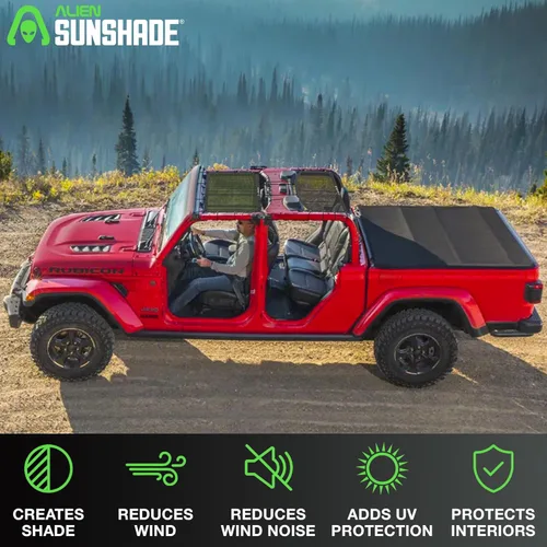 Miniatura 4 de Alien Sunshade Parasol para Jeep Gladiator negro (2018-2023), accesorios para Jeep Gladiator, parasol de malla delantera y trasera, parte superior