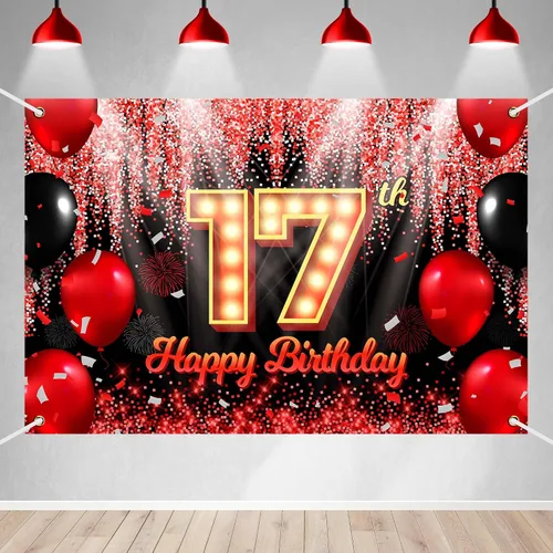 Miniatura 17 de Telón de Fondo Banner de Feliz 10º Cumpleaños Tema Negro y Rojo con Fondo de Neón Brillante y Moda para Fiesta de Cumpleaños Fotografía Accesorio