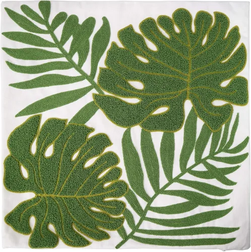 Miniatura 2 de Fundas de almohada bordadas de 18 x 18 pulgadas, decoración del hogar, diseño de hojas verdes tropicales, para sofá, 100% algodón, lona de algodón
