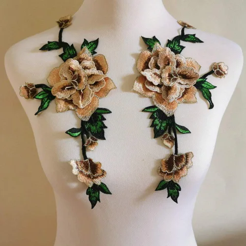 Miniatura 3 de 1 par de material de costura para peonía bordada de alta gama tridimensional de tela multicapa apliques de encaje multicolor accesorios de ropa