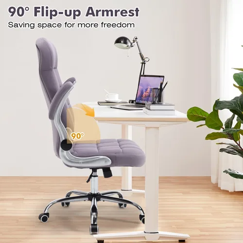 Miniatura 6 de Silla de oficina en casa de tela, cómoda, silla de escritorio ejecutiva de terciopelo con respaldo alto con brazos abatibles, sillas de oficina Azul