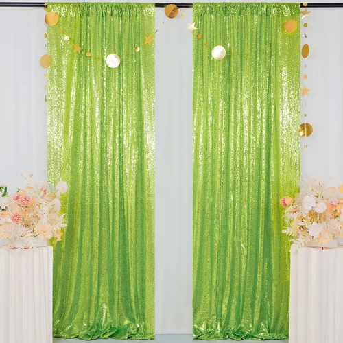 Miniatura 38 de ShinyBeauty Cortinas de lentejuelas 2 paneles 2 pies x 8 pies verde iridescente, telón de fondo para fotomatón, fondo para graduaciones, baby