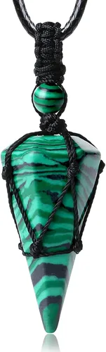 Miniatura 18 de XIANNVXI Collar puntiagudo con piedra de cristal curativo, cuerda negra ajustable, collar con colgante de piedras preciosas naturales, joyería