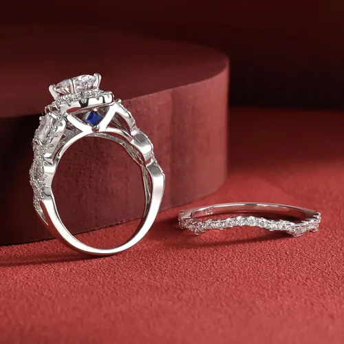 Miniatura 8 de Newshe Jewellery Juego de anillos de boda para él y ella, anillos de promesa de plata esterlina para parejas, mujeres, hombres, tallas 5-13