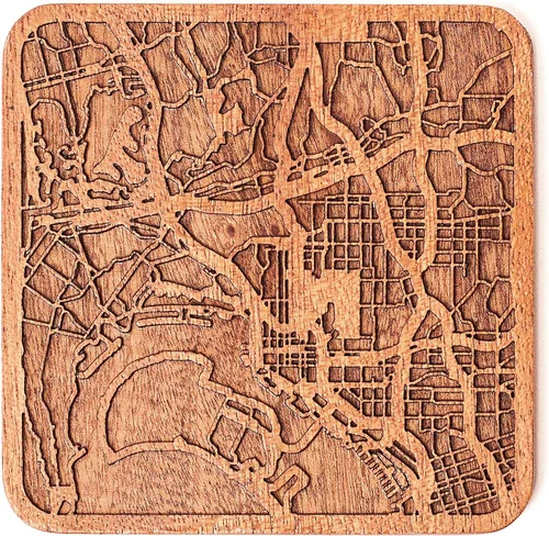 Miniatura 42 de Posavasos Amsterdam Map by O3 Design Studio, 1 pieza, posavasos de madera Sapele con mapa de la ciudad, hecho a mano, varias ciudades opcionales