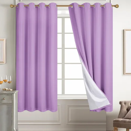 Miniatura 81 de Diraysid Cortinas 100% opacas de lino beige para dormitorio, con ojales, aislamiento térmico, cortinas de oscurecimiento de habitación