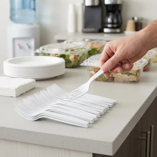Miniatura 7 de Tenedores de plástico blanco, 500 unidades, tenedores desechables extrapesados, cubiertos de plástico a granel sin BPA para fiestas, bodas, catering