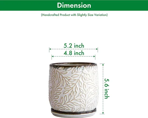 Miniatura 3 de Maceta de cerámica D'vine Dev con hojas en relieve de 5 pulgadas, con agujero de drenaje y platillo, blanco ahumado, juego de 1, 27-A-V-1