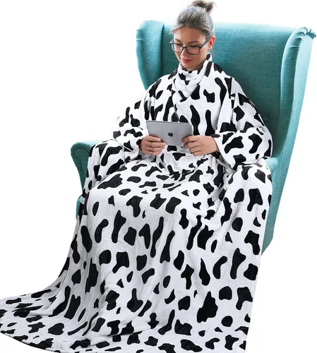 Miniatura 14 de Tirrinia Manta de Forro Polar Vestible con Capucha y Mangas para Adultos Mujeres y Hombres, Súper Suave Cómoda de Felpa Funcional Manta de TV Throw