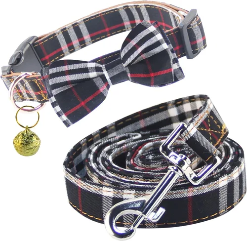Miniatura 14 de Yizepet Collar de perro con moño - Collar ajustable para mascotas con hebilla de plástico, patrón elegante para perros pequeños, medianos o grandes