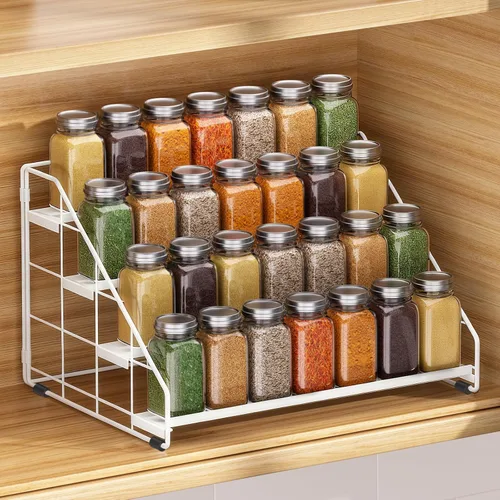 Miniatura 12 de Organizador de especias para gabinete, organizador de especias de 4 niveles, estante de especias ajustable escalonado para la encimera de la cocina