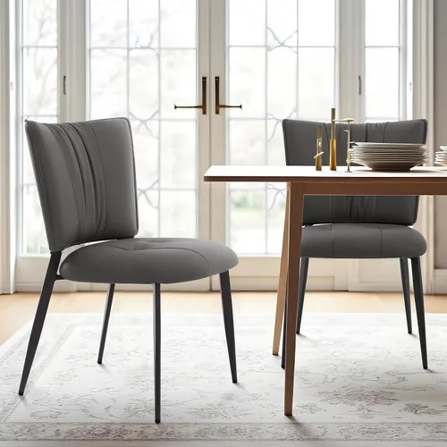 Miniatura 14 de Lamberia Juego de 4 sillas de comedor modernas de mediados de siglo, cómodas sillas tapizadas de piel sintética para cocina, comedor, color blanco