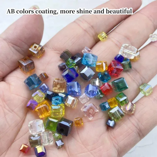 Miniatura 4 de 100 piezas 6 mm cuadrados Cuentas de cristal de colores AB mixtos para hacer joyas Mezcla de colores AB