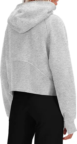 Miniatura 2 de Fisoew Sudaderas con cremallera para mujer, cuello de vellón, con capucha, casual, de algodón, manga larga, con agujero para el pulgar
