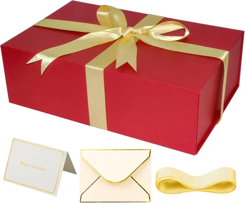 Miniatura 9 de YINUOYOUJIA Cajas de regalo rosadas con tapa, 14"x9"x4.5" Caja de regalo magnética con cinta, tarjetas y sobres para regalos, ideal para bodas