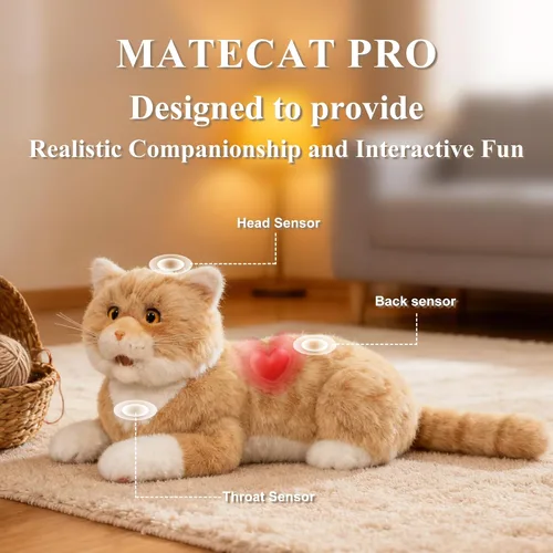 Miniatura 5 de Chongker Gato robot interactivo de 24.8 pulgadas de peluche, animales de peluche realistas, gato robótico compañero con latido cardíaco ronroneando