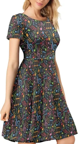 Miniatura 2 de POLERO Vestido acampanado de manga corta con cuello redondo y elegante para mujer