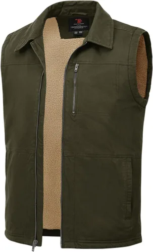 TBMPOY Chaleco de invierno para hombre, casual, forro polar sherpa, con cremallera completa, ligero, chaleco exterior cálido de algodón para viajes