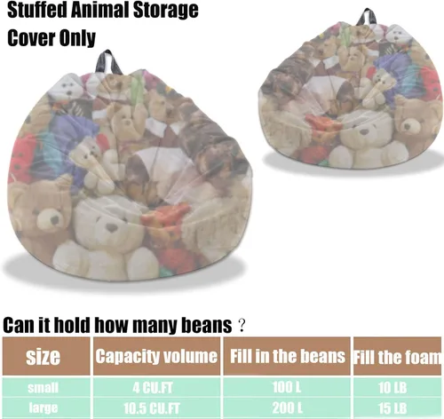 Miniatura 2 de Kisoy Funda para Silla Puf (Sin Relleno) Funda de Almacenamiento de Animales de Peluche para Silla Puf, Camas Perezosas para Mascotas Perros/Gatos.