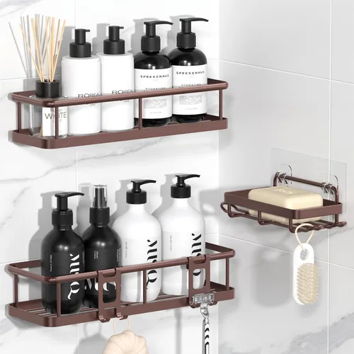 Miniatura 13 de YASONIC Organizador de ducha con adhesivo, 100% a prueba de óxido con soporte para jabón, paquete de 6 estantes de ducha de gran capacidad