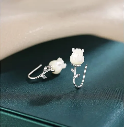 Miniatura 5 de Reffeer Aretes de plata de ley 925 maciza con diseño de flores para mujer