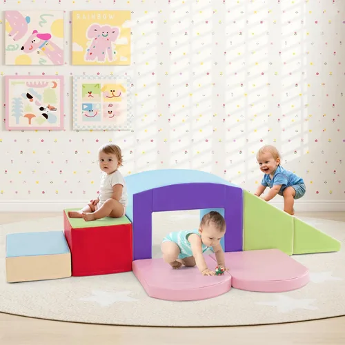 Miniatura 2 de Olakids Juguetes de Escalada para Niños Pequeños, 7 Piezas de Bloques de Espuma para Bebés de Interior, Juego Suave con Cuero PU, Estructura