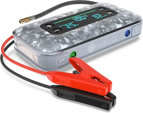 Miniatura 9 de HALO Bolt Air+ 1750 - Arrancador de batería portátil para automóvil Compresor de aire de 130 PSI, banco de energía USB de 59.9 Wh, pantalla Azul