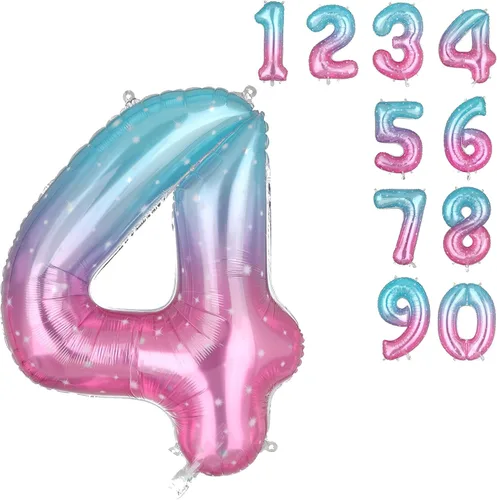 Globos de 34 pulgadas con el número 4 arcoíris de Mylar para helio, globos digitales de helio, boda, despedida de soltera, aniversario, baby shower,