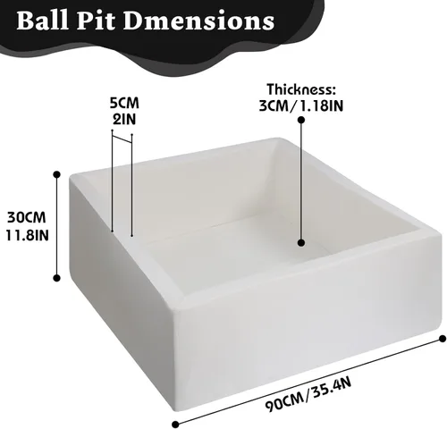 Miniatura 8 de Piscina cuadrada de espuma para niños pequeños, 35 x 35 x 12 pulgadas, piscina suave con funda extraíble, corralito de bolas de esponja Blanco