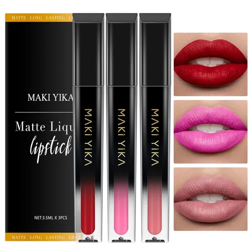 Miniatura 37 de MAKI YIKA Lápiz labial rojo burdeos para mujer, pintalabios de larga duración, sin manchas, mate, líquido, a prueba de transferencia, sin crueldad