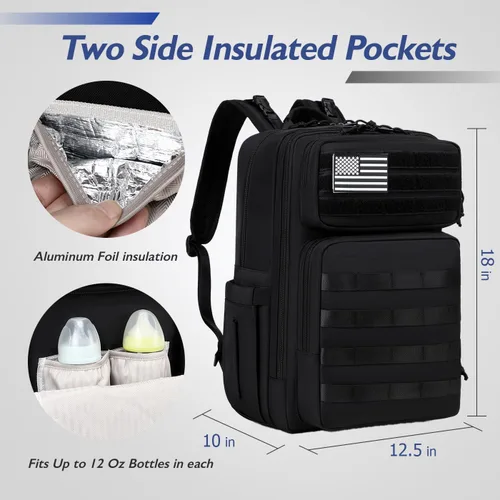 Miniatura 3 de LORADI Bolsa de pañales para papá con bolsillos aislados, clips para cochecito y funda de equipaje para viajes, bolsa táctica grande para pañales