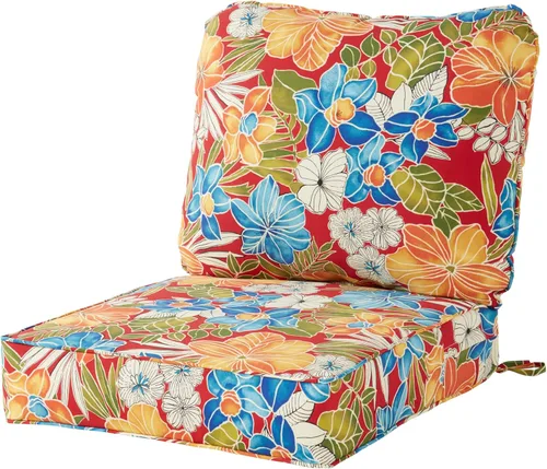 Greendale Home Fashions Juego de cojines para exterior de 2 piezas de asiento profundo, Aloha Carmesí