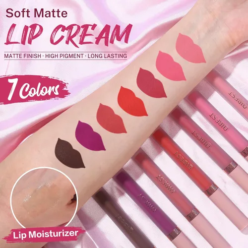 Miniatura 3 de QiBest 7 piezas de lápiz labial líquido mate y 1 pieza de set de maquillaje para labios voluminizadores, set de maquillaje de labios pigmentado
