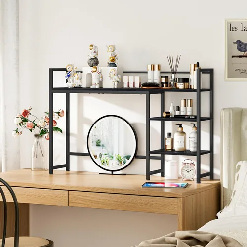 Miniatura 5 de Snughome Estante de escritorio, estante organizador de escritorio grande de 44.9 pulgadas, gabinete de escritorio para monitor, estante de Negro