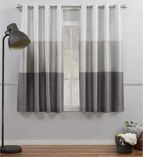 Miniatura 12 de Par de paneles de cortinas Exclusive Home Chateau a rayas de seda sintética con ojales en la parte superior, 54 x 84 pulgadas, Azul Verde Verde