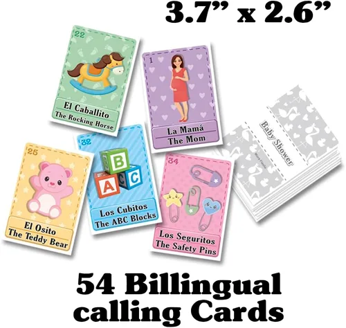 Miniatura 3 de MoreFiesta Baby Shower Loteria Bingo Bilingüe, Inglés Español, para 20 jugadores