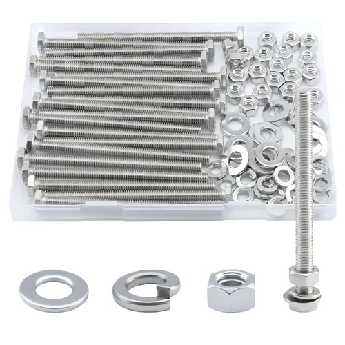 Miniatura 24 de Tornillo de cabeza hexagonal 1/4-20 x1 (20 unidades), tuercas de bloqueo, kits de arandelas planas y de bloqueo, acero inoxidable 304 18-8