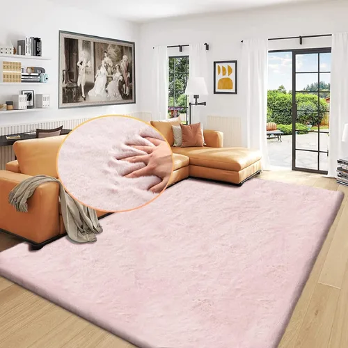 Miniatura 61 de ORINOVA Alfombra de felpa marrón claro beige de 8 x 10 pies para sala de estar, alfombra bohemia esponjosa de piel de conejo grande para dormitorio