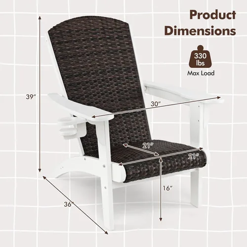 Miniatura 3 de Tangkula Silla Adirondack de mimbre para patio, silla de descanso de polietileno de alta densidad con asiento y respaldo acolchados de ratán