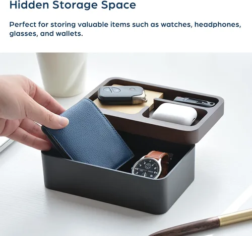Miniatura 3 de mordeco Revov - Caja de bandeja EDC con tapa giratoria magnética de madera auténtica, mesa de oficina, organizador de equipo EDC, oficina en casa