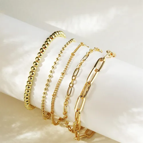 Miniatura 4 de DEARMAY Juego de pulseras de oro para mujer, a la moda, delicadas, chapadas en oro real de 14 quilates, apilables