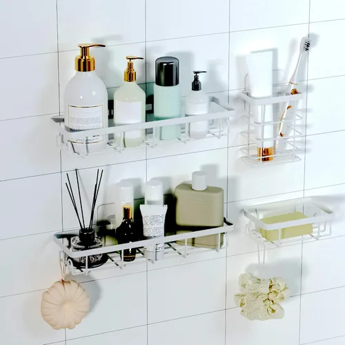 Miniatura 13 de Organizador de Cesta de Ducha con Ganchos, Estantes de Baño Autoadhesivos, Organizadores y Almacenamiento de Baño sin Taladro, Perfecto para RV